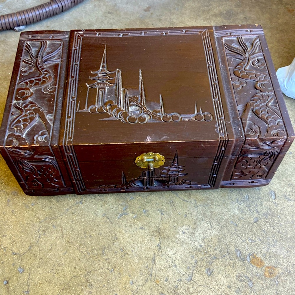 Vintage handcrafted wooden jewelry box